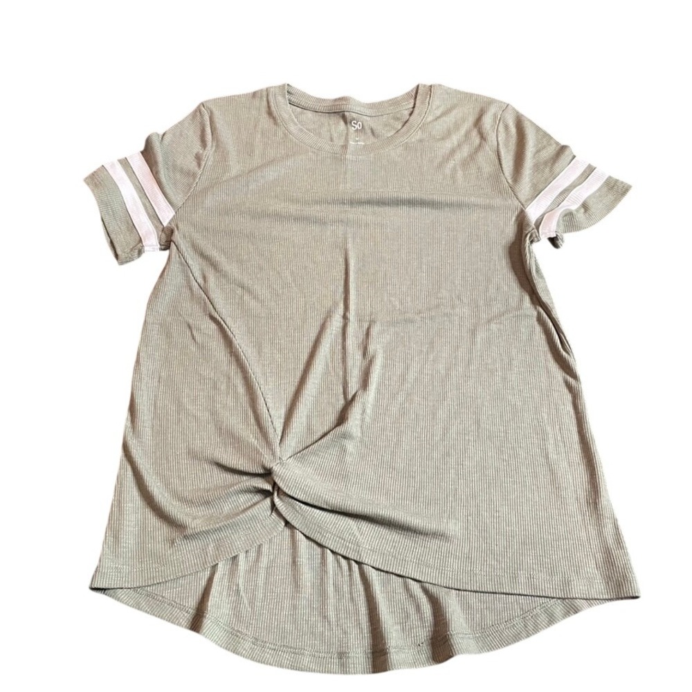 SO Olive Green Ribbed‎ Twist Front Tunic Tee Shirt Top Medium